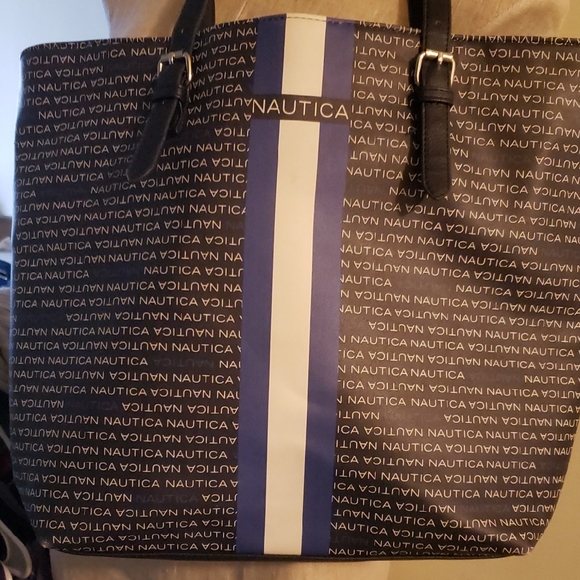 Nautica Handbags - Nautica Blue and White Logo Stripe Tote Bag